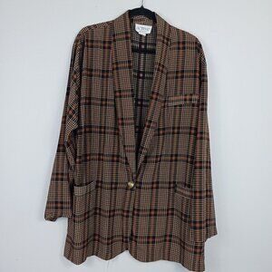 ACTIVE U.S.A plaid blazer women's brown size 2XL Rayon Office Siren